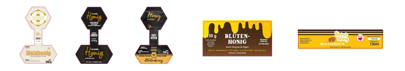 Bei uns kannst du verschiedene Formen und Arten von Honig Etiketten auswählen