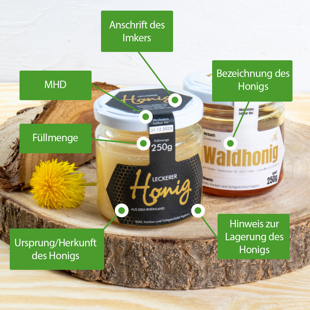 Auf Honig Etiketten stehen viele wichtige und nützliche Informationen