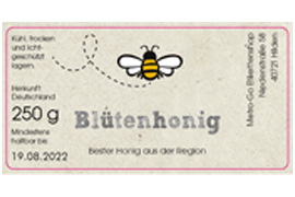 Eckiges Etikett Honig Comicbiene 080-040