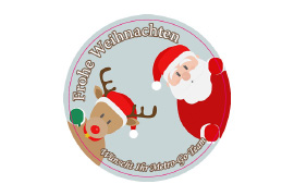 Rundes Etikett Elch und Weihnachtsmann 50mm