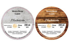 Rundes Etikett Bildhintergrund Sorte 70mm mit/ohne Logo